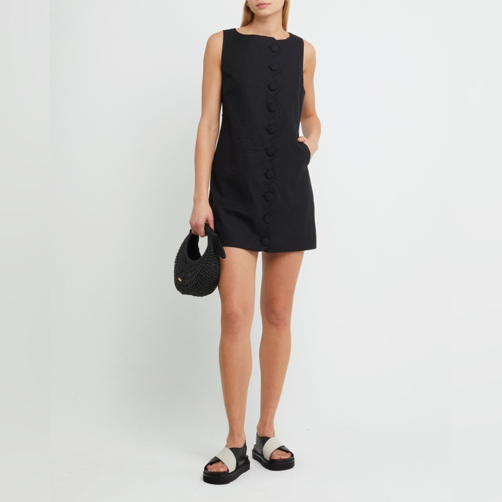kourt Jasen Linen Blend Mini Dress‎ - Size M - Black - NWT